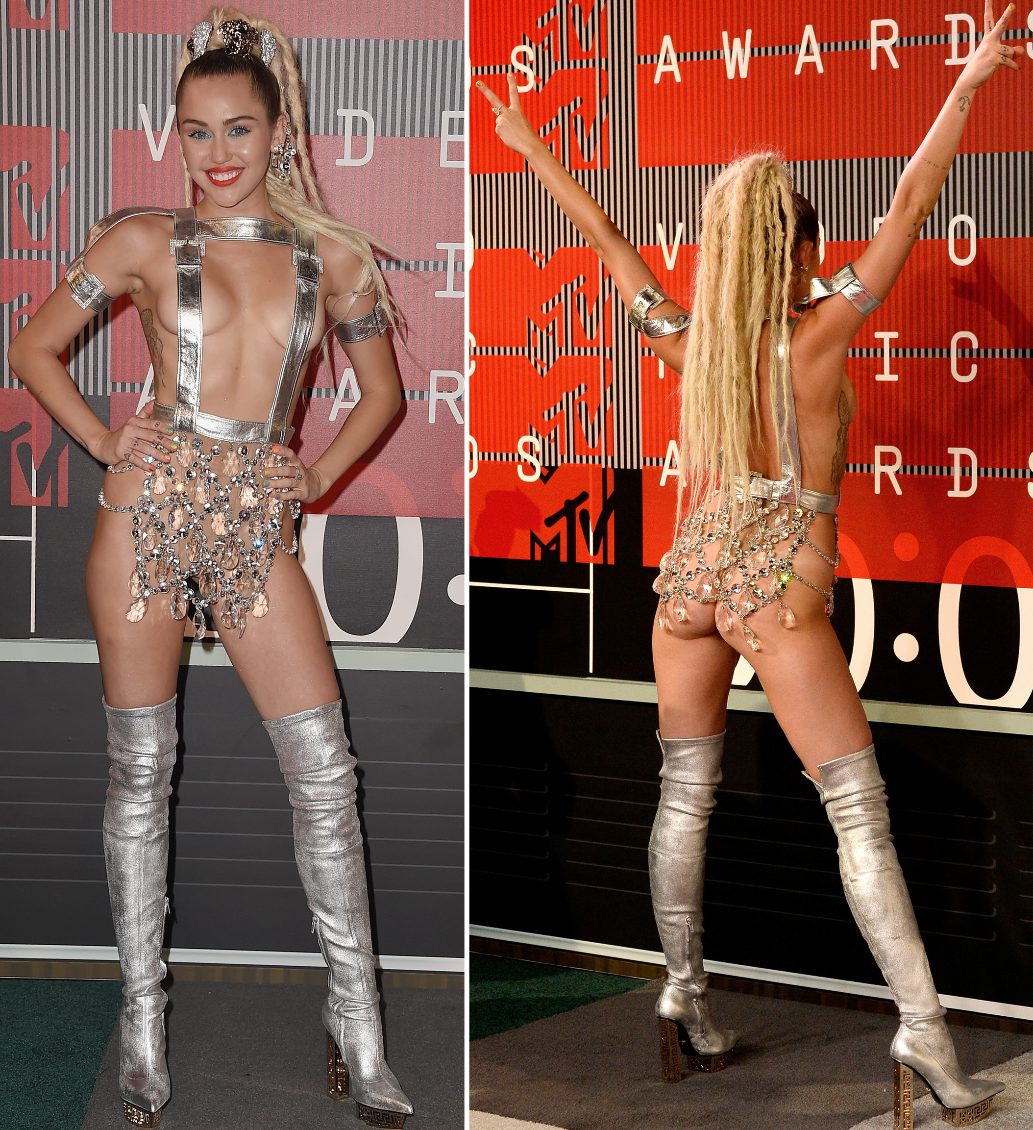 2108px x 2305px - The Ultimate Guide to Miley Cyrus' Crazy Outfits at the MTV VMAs - Life &  Style