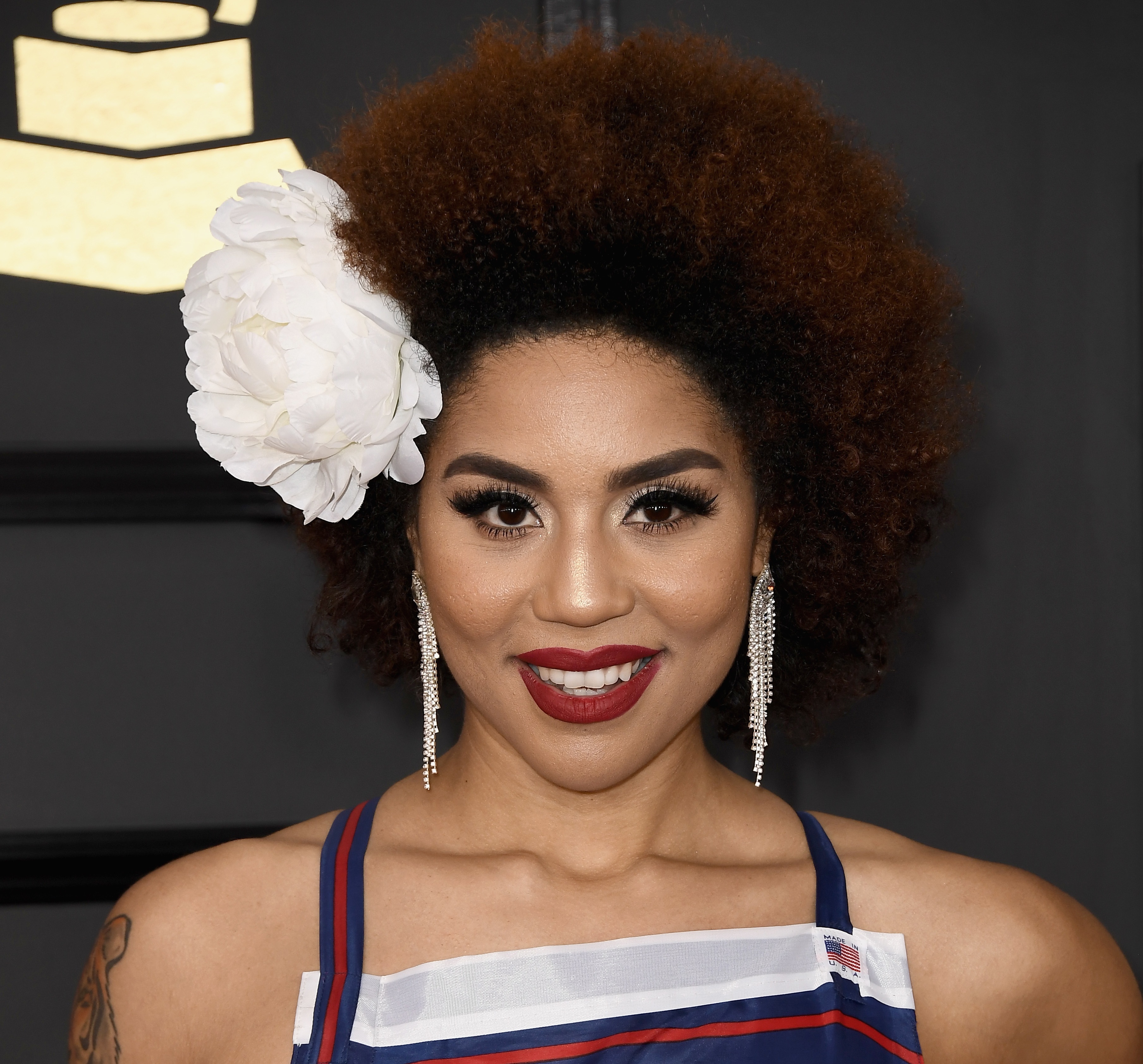 Grammys 2017: Singer Joy Villa Wears Donald Trump Gown on the Red Carpet