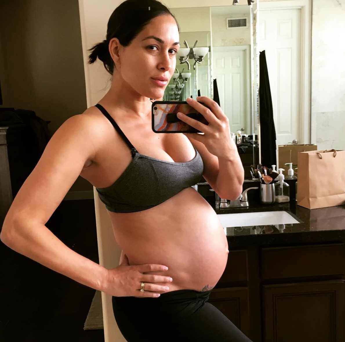 Pregnant Brie Bella Shows off Her Growing Baby Bump on Instagram at 37