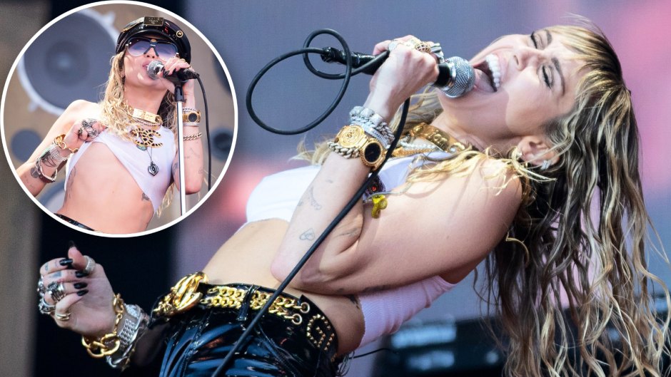 Miley Cyrus Wears See-Through Crop Top at Glastonbury Festival