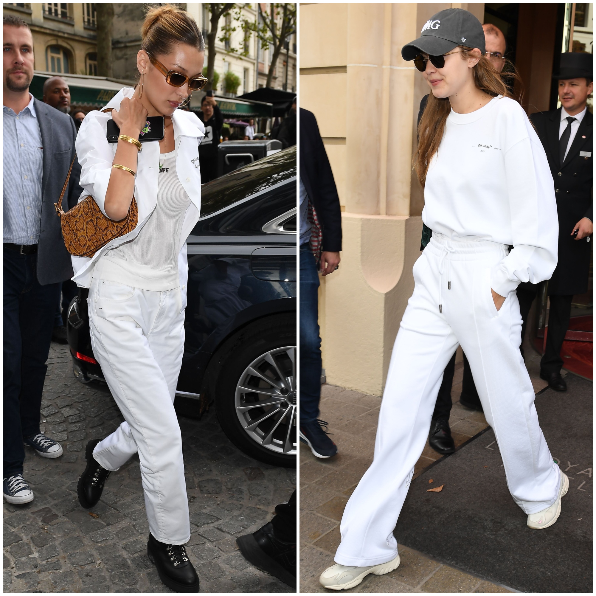 Bella And Gigi Hadid Strut In Matching All White Looks For Pfw