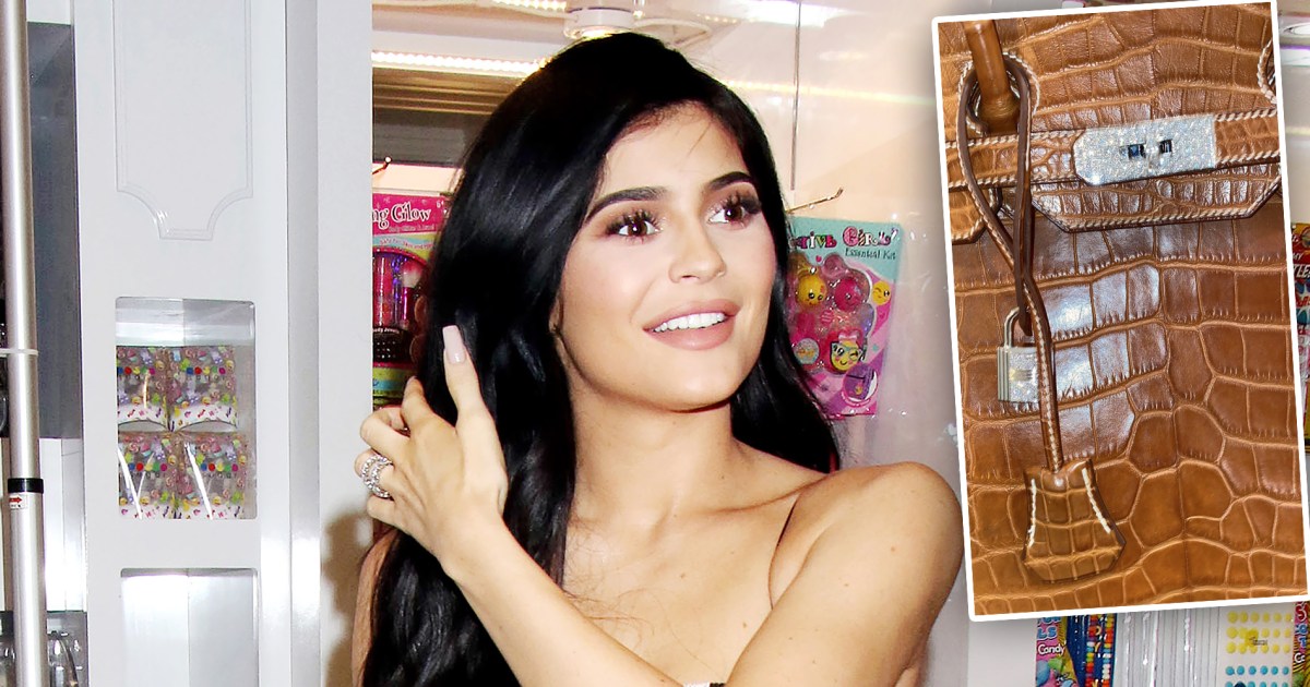 Kylie Jenner matches her brown manicure to an $80K crocodile Hermes Birkin  bag for a photo shoot