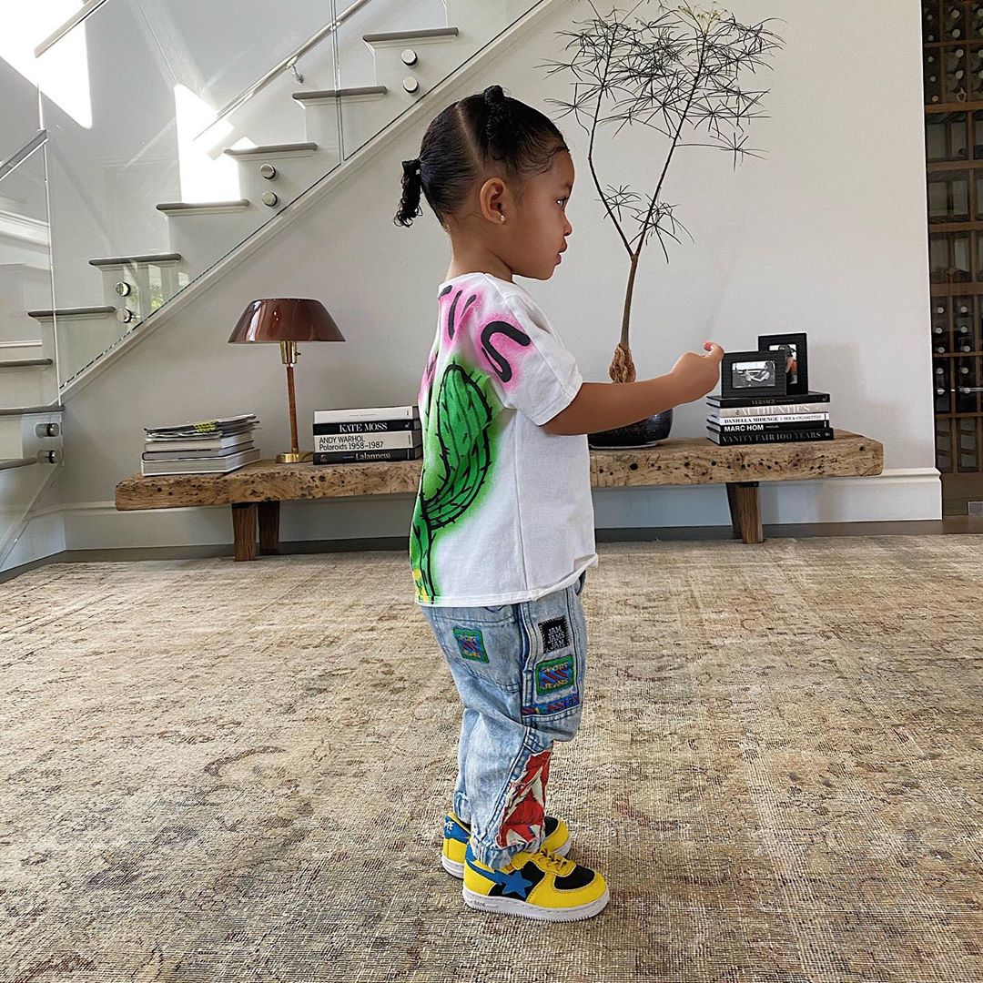 Stormi Webster's Sneakers and Jeans and Tee