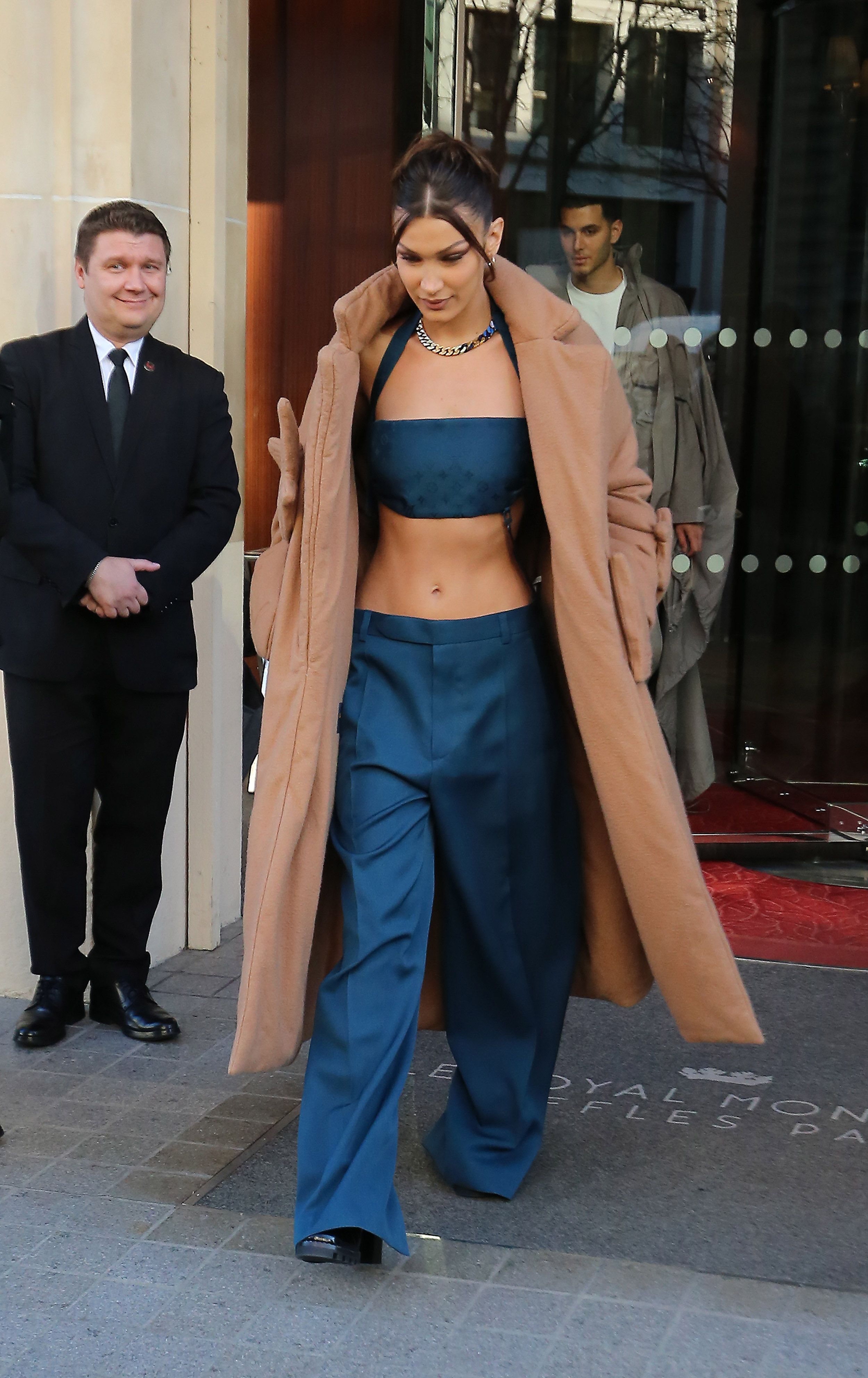 Bella Hadid arrives at Louis Vuitton store during Paris Fashion