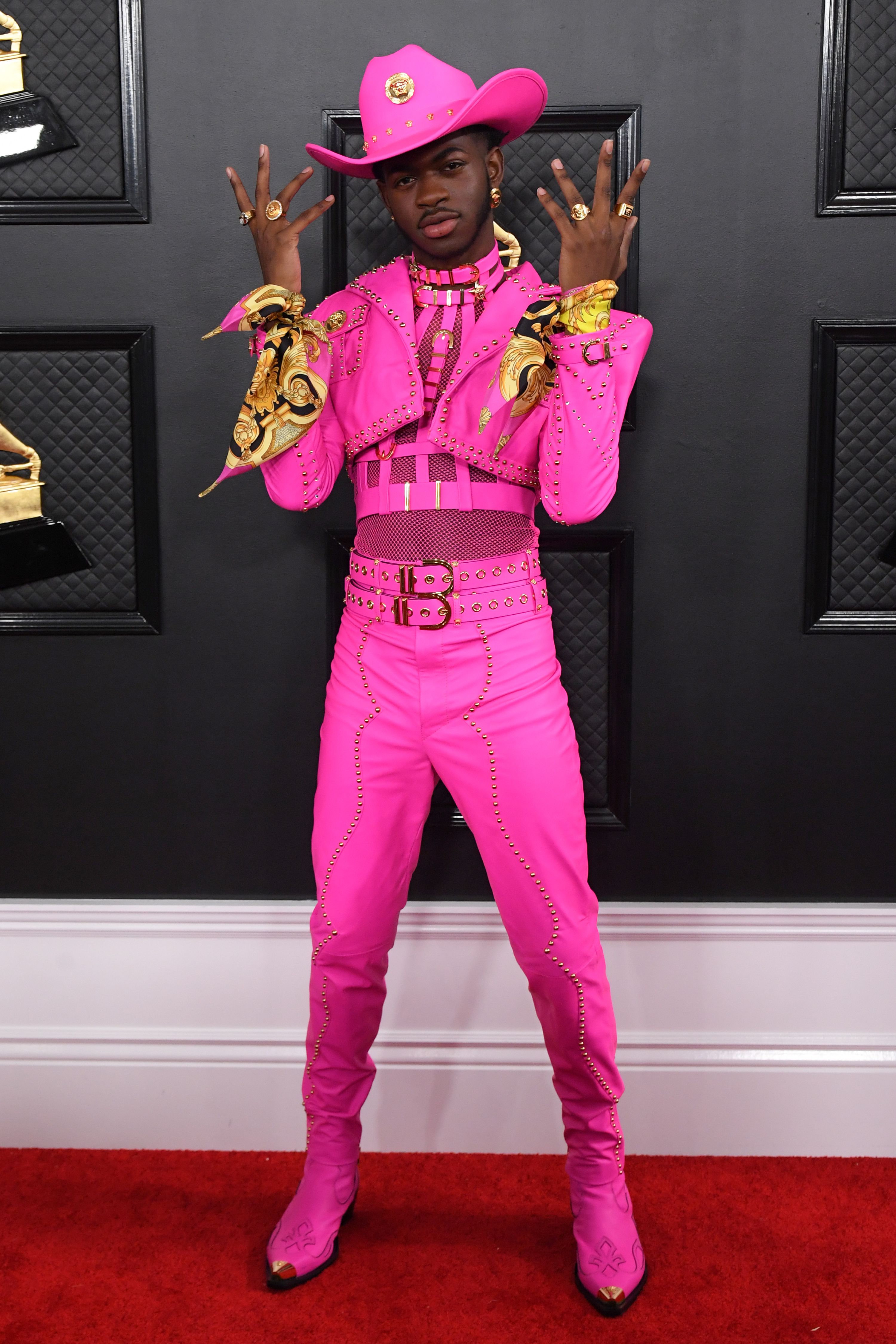 Lil Nas X 2020 Grammy Awards Suit: Wears Pink Versace Cowboy Outfit ...