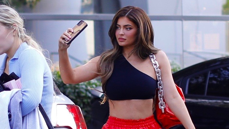 Kylie Jenner Red Baggy Pants Street Style Summer 2020