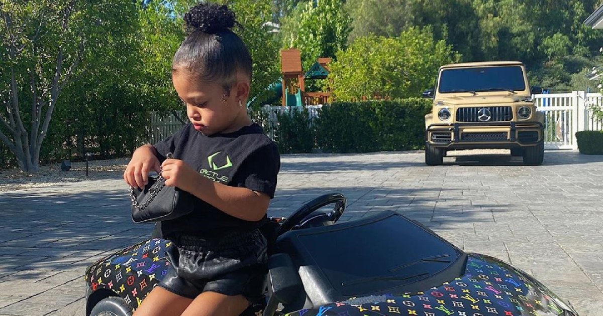Kylie Jenner pampers baby girl Stormi with a Louis Vuitton print toy  Lamborghini for Christmas