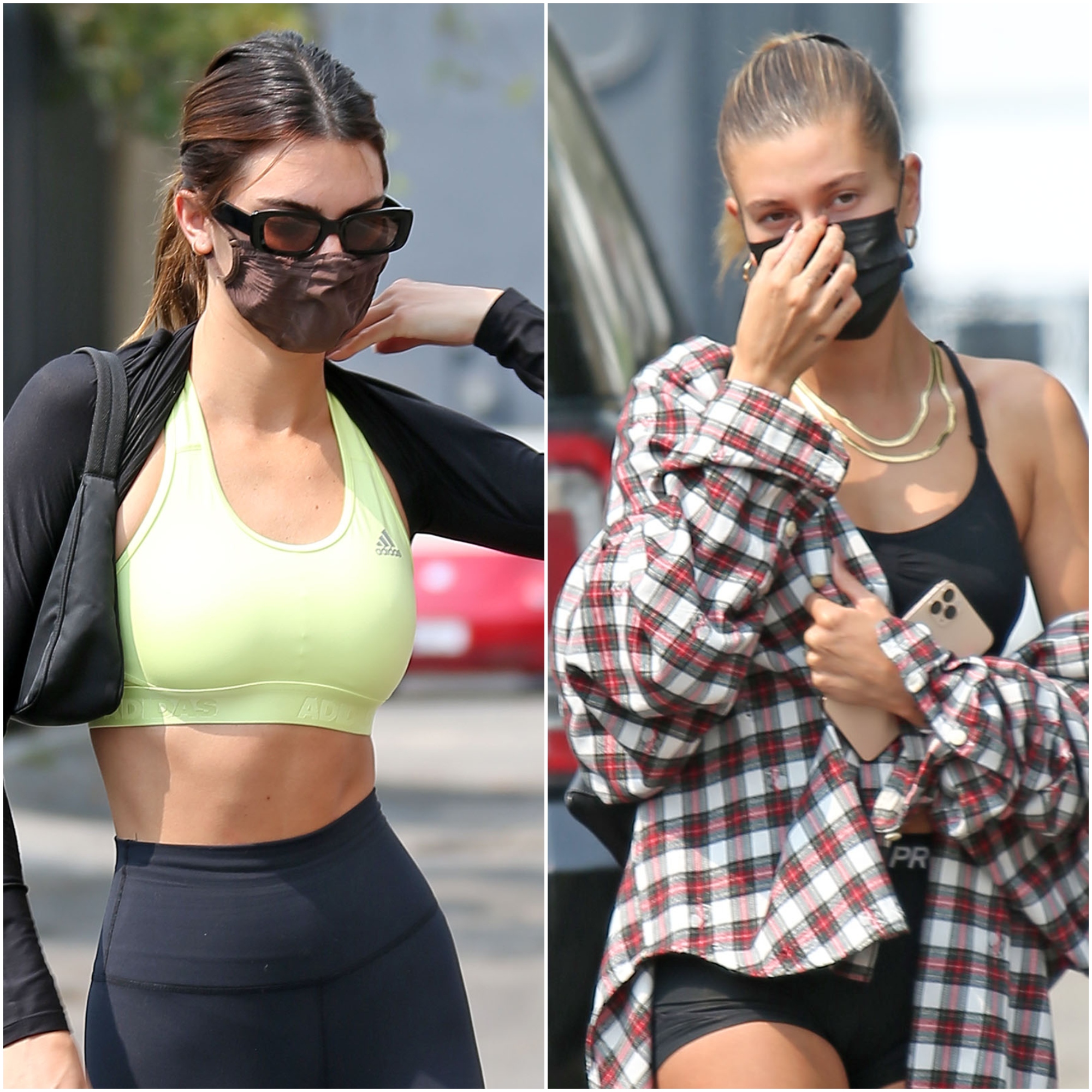 kendall jenner rocks a black sports bra and leggings with a