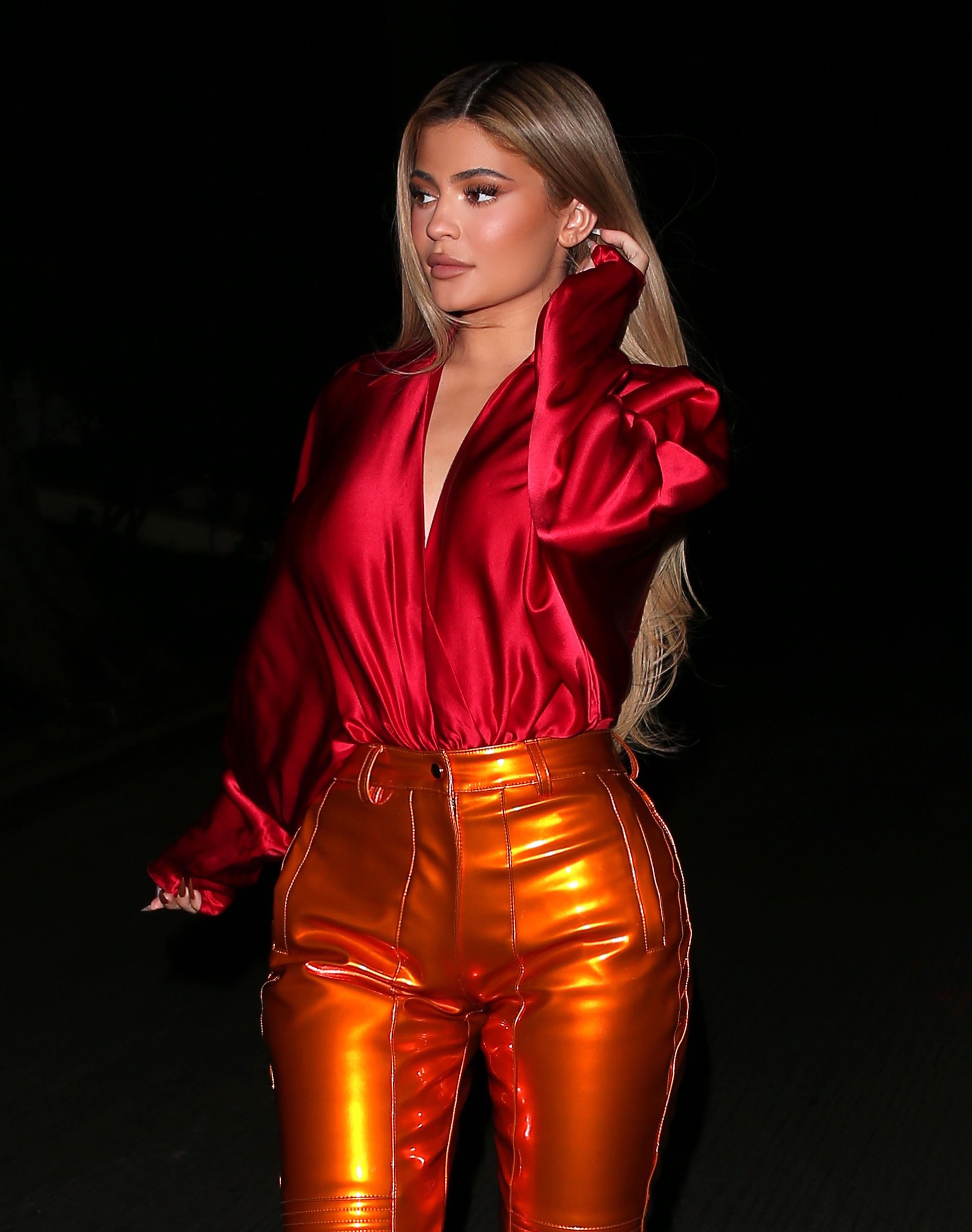 Kylie Jenner Stuns in LaQuan Smith Blouse and Pants See Photos