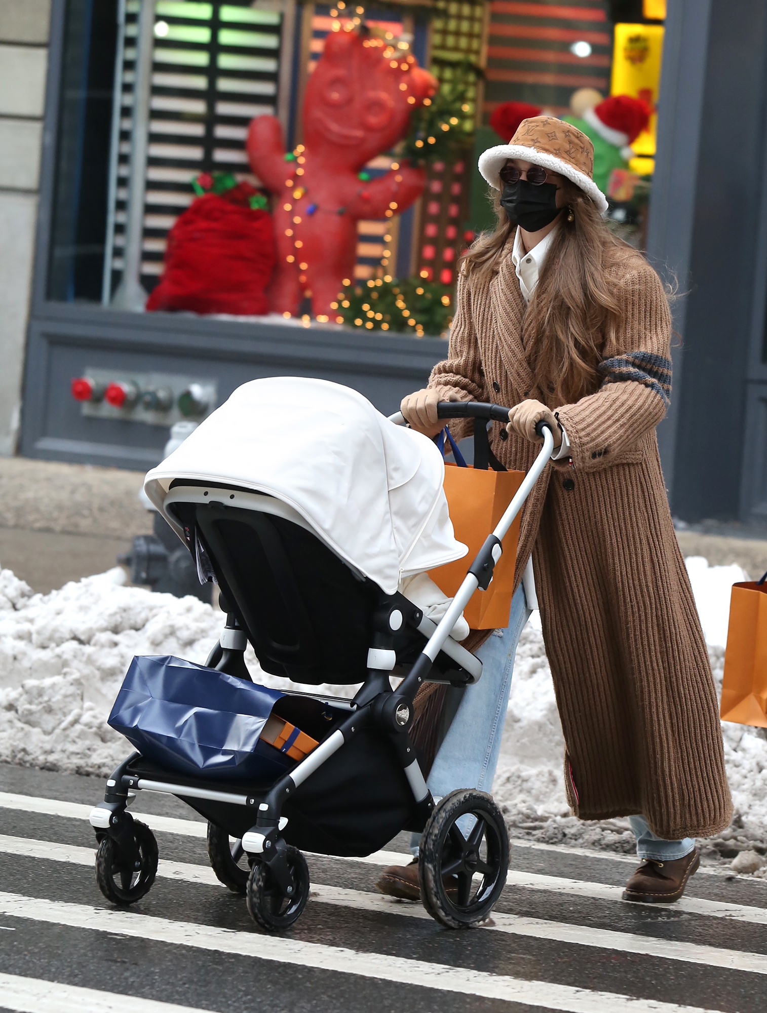 Gigi Hadid Wears Louis Vuitton in New York with Her Baby Girl