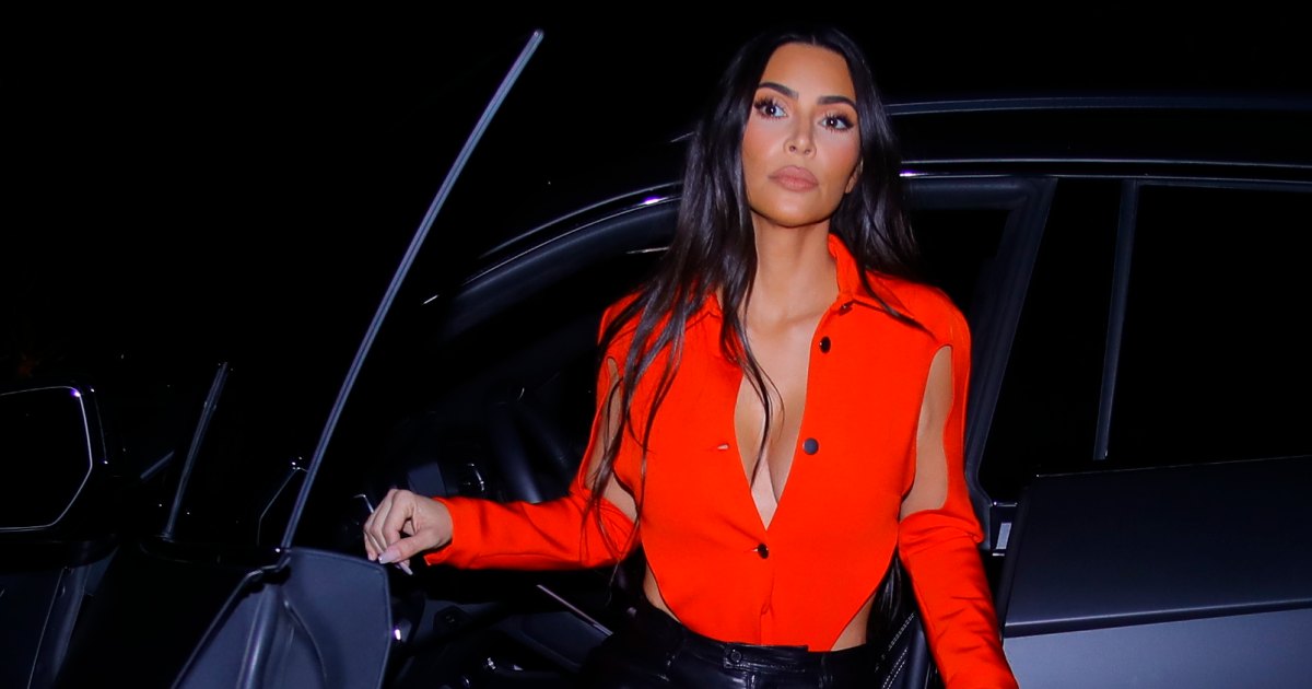Kim Kardashian Is Edgy in Red Corset, Lace-Up Leather Pants & Sandals