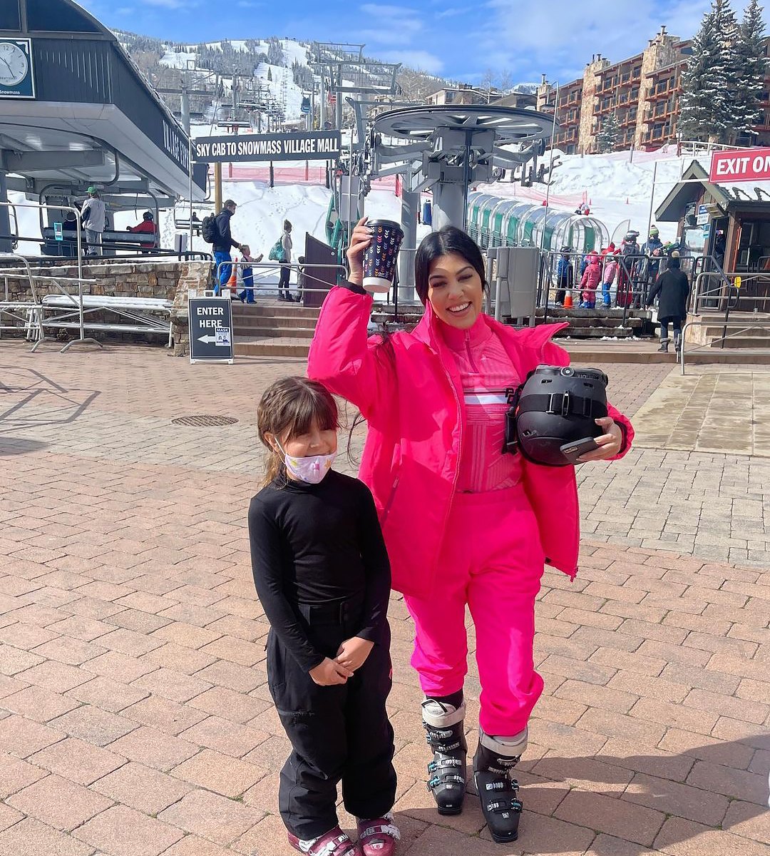 Kourtney Kardashian Silver Bikini and Bomber in the Snow