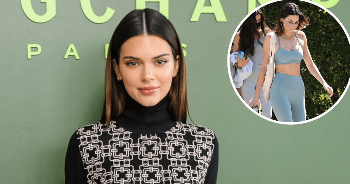Kendall Jenner flashes sculpted abs in Alo Yoga sports bra and shorts