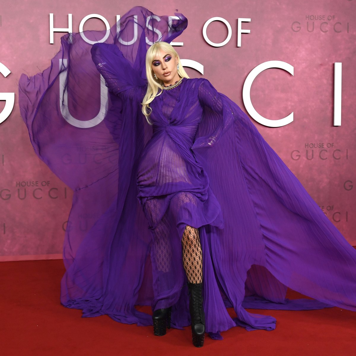 Lady Gaga Wears Sheer Halter Dress for 'House of Gucci' Premiere