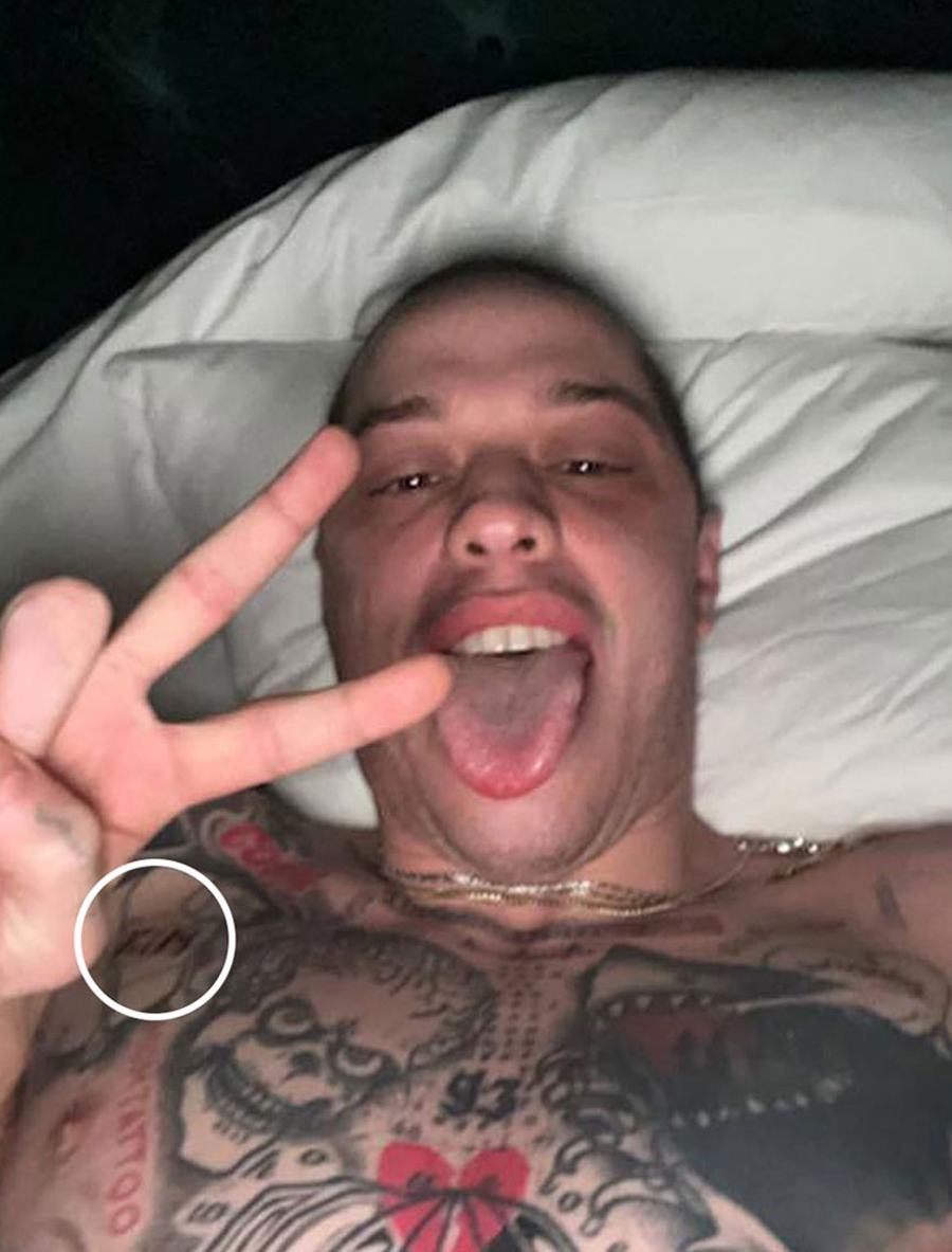 Pete Davidson Appears to Have Kim & Kids' Initials Tattooed on Neck