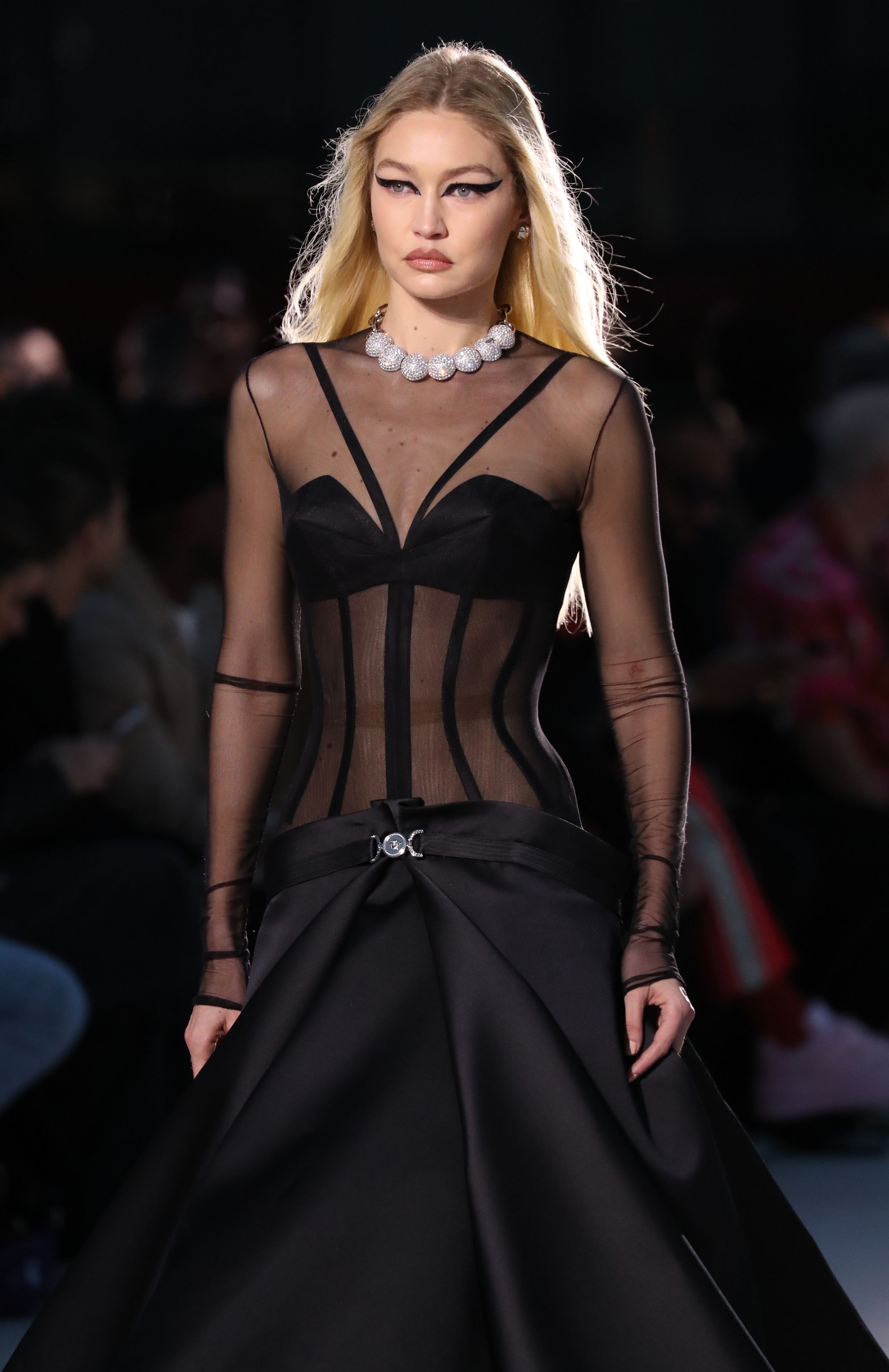 Gigi Hadid Black One Shoulder Sheer See Through Dress Runway -  TheCelebrityDresses