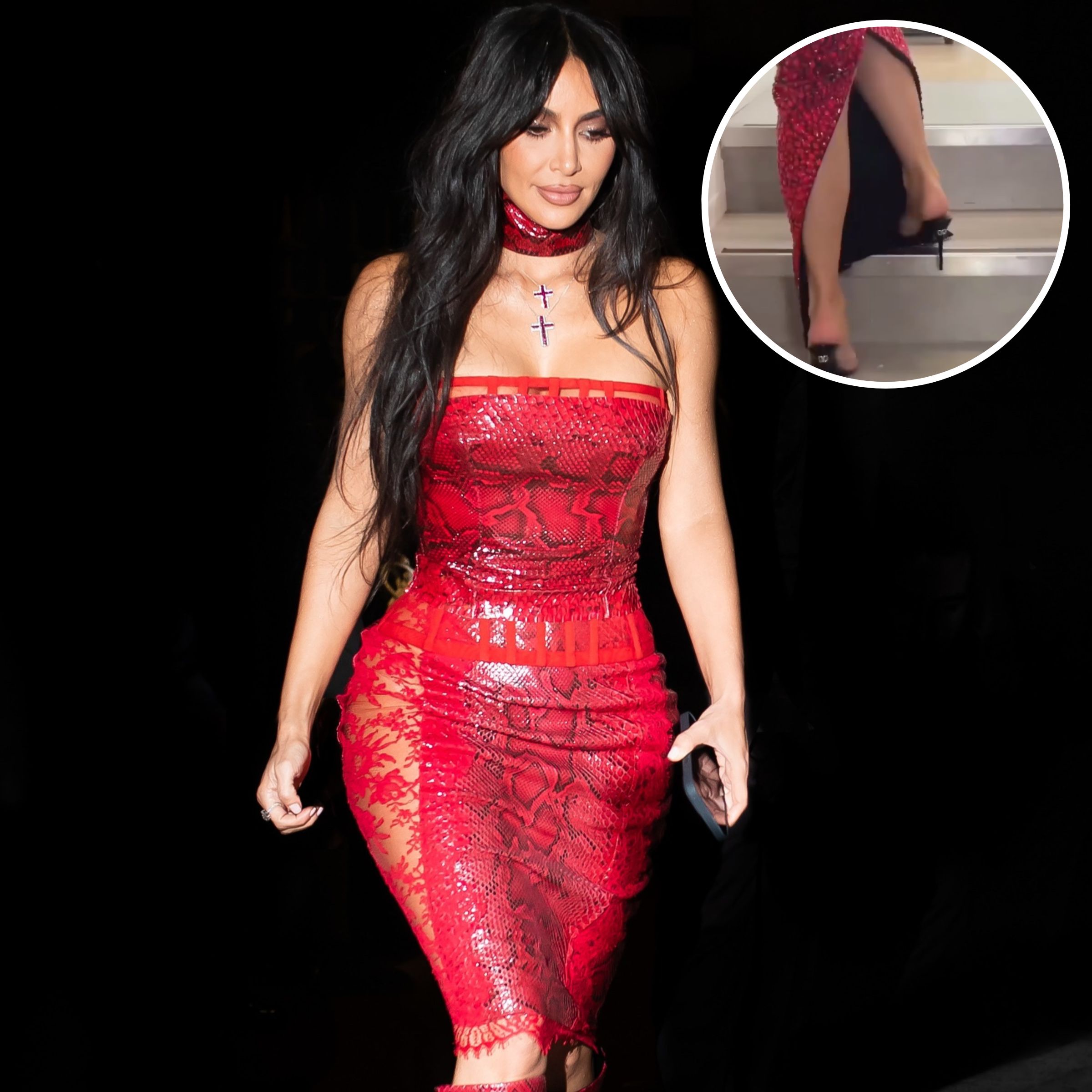 Kim Kardashian Stepped Out in a Skin-Tight Leather Dress