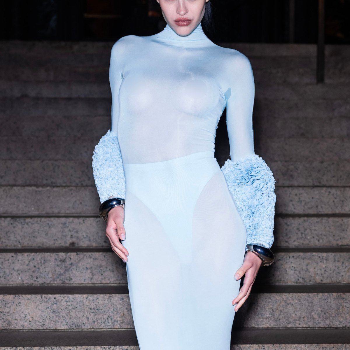 Amelia Hamlin's Double Slit Dress At Fashion Week – Photos