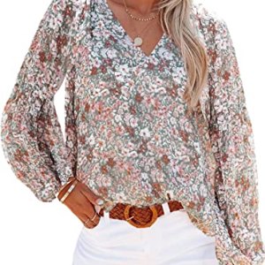 SHEWIN Spring Blouses for Women Dressy Casual Floral Lantern Long