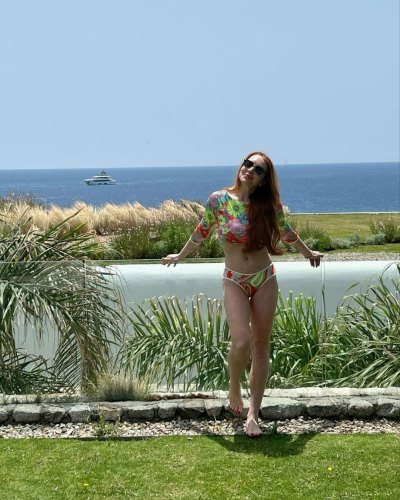 Lindsay Lohan Rocks Floral Swimsuit 10 Months Postpartum