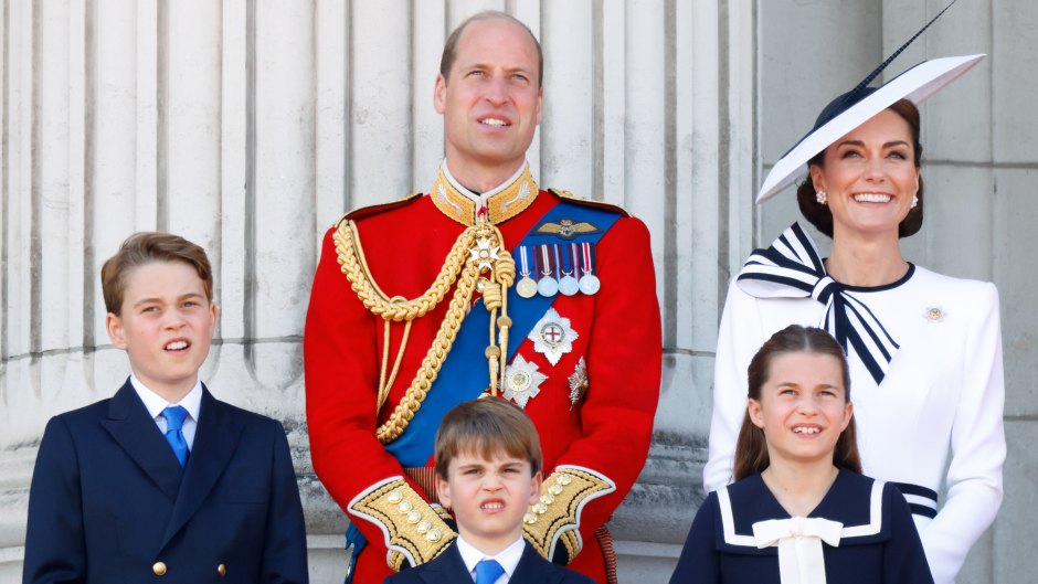 Prince George of Wales, Prince William, Prince of Wales (Colonel of the Welsh Guards), Prince Louis of Wales, Princess Charlotte of Wales and Catherine, Princess of Wales