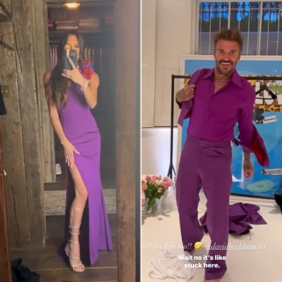 David and Victoria Beckham Rewear Iconic Purple Wedding Outfits